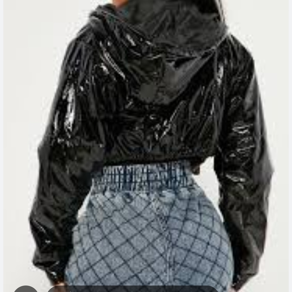 Topshop Shiny Metallic Bomber  Black Hooded Jacket